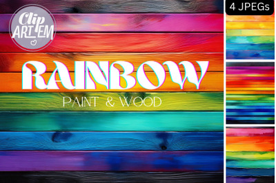 Rainbow Wooden Paint Backgrounds 4 JPEG Images Digital File