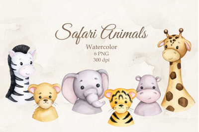 Safari animals. Watercolor cliparts PNG