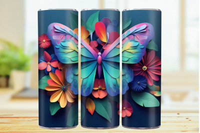 3D Butterfly 20oz Skinny Tumbler Wrap Sublimation Design.