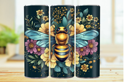 Floral Bumble Bee 20oz Skinny Tumbler Wrap Sublimation Design.