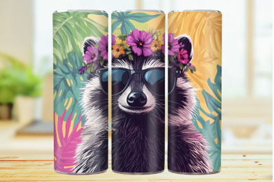 Tropical Raccoon 20oz Skinny Tumbler Wrap Sublimation Design.