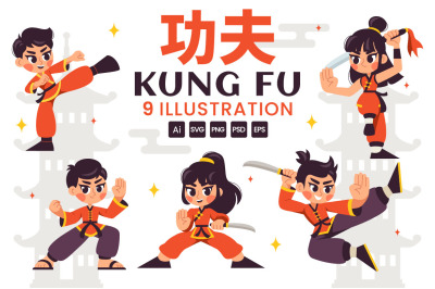 9 Kung Fu Chinese Sport Illustration