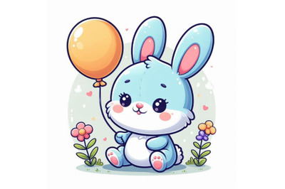 An adorable cartoon rabbit with a balloon