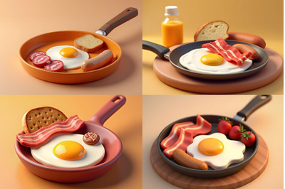 3D Rendered Breakfast in a Pan