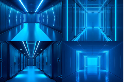 Futuristic Hallway with Blue Neon Lights