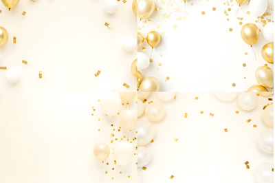 White Balloons and Gold Confetti for a Festive Occasion