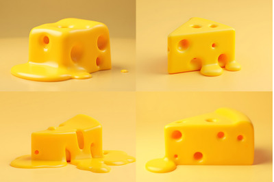 Melting Cheese Cube on Yellow Background