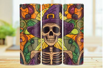 Stained Glass Skeleton 20oz Skinny Tumbler Sublimation Design.