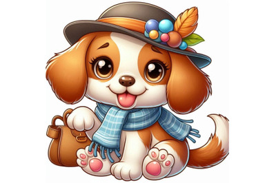 An adorable cartoon puppy with a hat