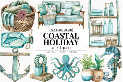 Watercolor Coastal Holiday Clipart