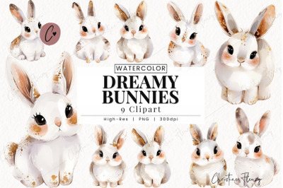 Watercolor Dreamy Bunny Clipart