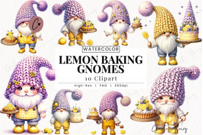 Watercolor Lemon Baking Gnomes Clipart