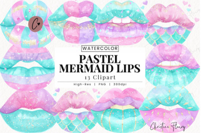 Watercolor Pastel Mermaid Lips Clipart