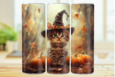 Cute Witch Cat 20oz Skinny Tumbler Wrap Sublimation Design.