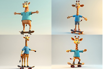 Giraffe on Skateboard