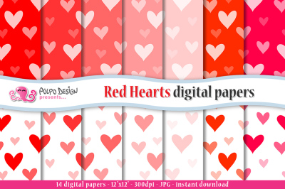 Red Hearts digital paper