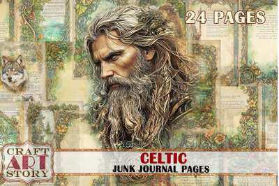 Celtic Junk Journal Pages, Forest Spirit, Fantasy scrapbook