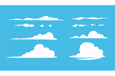 set of cloud vector clip art on blue background