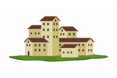 vector illustration of village building isolated on white background