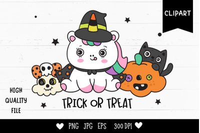 Cute Halloween animal cat unicorn kawaii cliparts cartoon