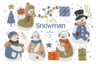 Cute Snowman Clipart, Frozen Snowman, Christmas Illustration