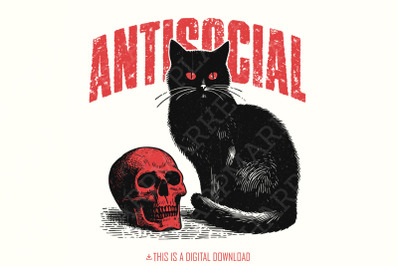 Antisocial Cat PNG&2C; Retro Vintage T-Shirt Graphic&2C; Transparent Digital