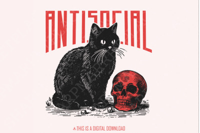 Antisocial Cat PNG&2C; Retro Vintage T-Shirt Graphic&2C; Self Care Sublimati