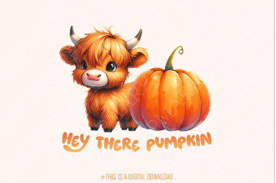 Highland Cow PNG, Autumn PNG, Fall png, Pumpkins PNG, Sublimation Desi