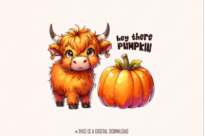 Highland Cow PNG, Autumn PNG, Pumpkins PNG, Sublimation Designs, Fall