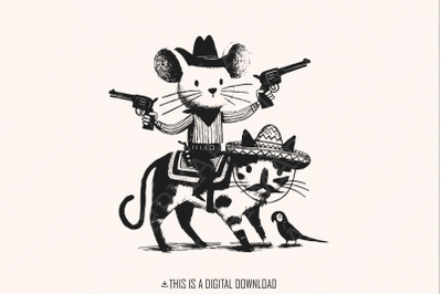 Mouse Cowboy, Cat png, Mouse png, Cowboy png, Funny Cat Clipart, Rodeo