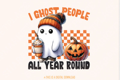 Retro Ghost I Halloween PNG, Ghost Coffee PNG, Pumpkin Spice png, Tren