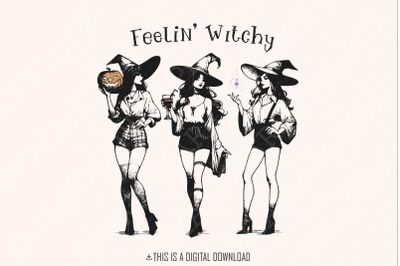 Retro Witch PNG, Halloween Design, Spooky Season PNG, Horror Movie Vin