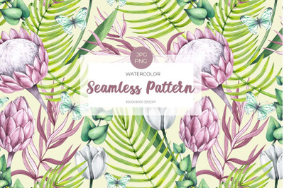 Watercolor Protea Tulip Pattern