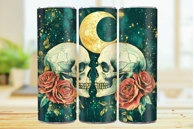 Skull And Flowers 20oz Skinny Tumbler Sublimation Design.