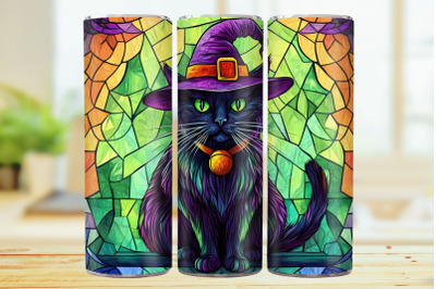 Stained Glass Cat 20oz Skinny Tumbler Wrap Sublimation Design.