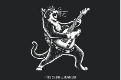 Funny Cat Playing Guitar PNG Digital Download&2C; Sublimation&2C; Instant Do