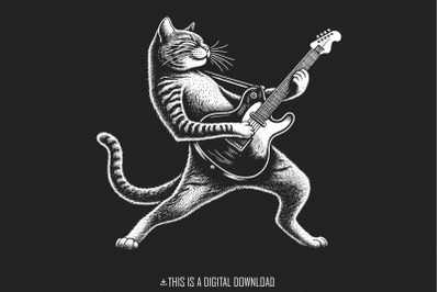 Funny Cat Playing Guitar PNG Digital Download, Sublimation, Instant Do