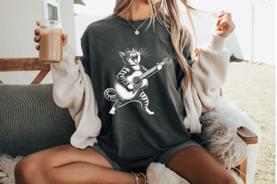 Funny Cat Playing Guitar PNG Digital Download&2C; Sublimation&2C; Instant Do