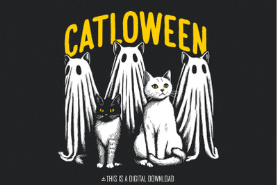 Cute Halloween Cat PNG, Ghost Cat png, Halloween png, Black Cat PNG, S