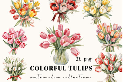 Watercolor Tulips Clipart, Watercolor Clipart, Wedding Clipart