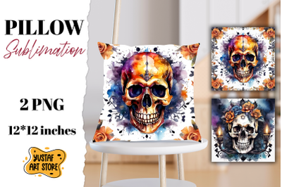 Halloween pillow sublimation. Skull design 2 PNG