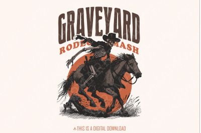 Graveyard Rodeo PNG, Halloween Design PNG, Retro Halloween png, Hallow