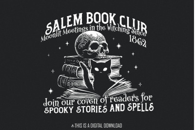 Salem Book Club PNG, Spooky Season, Retro Halloween Tee, Bookish Hallo