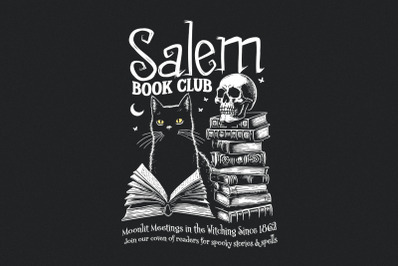 Salem Book Club PNG, Spooky Season, Retro Halloween Tee, Bookish Hallo