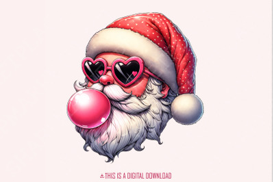 Retro Santa Christmas Blowing Bubble Png, Vintage Christmas Png, Groov