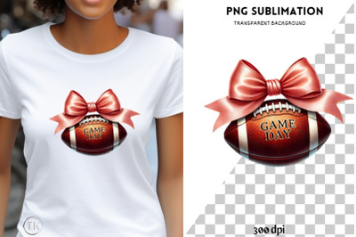 Game Day Coquette Bow PNG, Digital Download, Retro Football Sublimatio