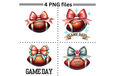 Football &amp; Coquette Bows PNG Bundle, Game Day Retro Sublimation, Prepp