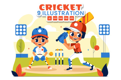 9 Cricket Player Illustration