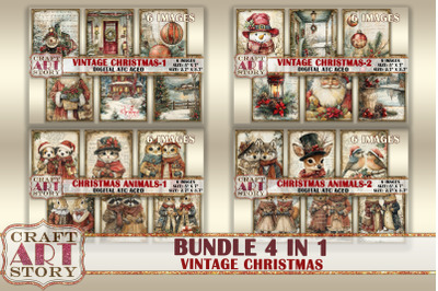 Bundle Vintage Christmas picture collage cards atc BONUS