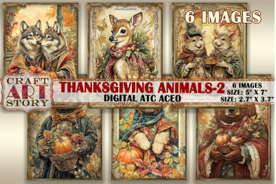 Vintage Thanksgiving animals-2 picture collage atc BONUS